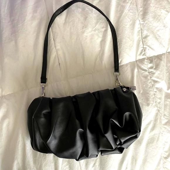 Crinkled Shoulder/Clutch Bag - Black - Picture 2 of 11